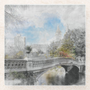 Aquarell Central Park Bridge Glass Untersetzer