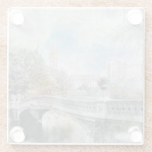 Aquarell Central Park Bridge Glass Untersetzer (Rückseite)