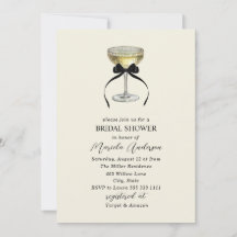 Aquarell Champagner-Coupe schwarze Schleife Braut-