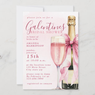 Aquarell-Champagner-Galentines-Brautjungfernparty Einladung
