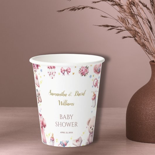 Aquarell Charming Pink Lebende Babydusche Pappbecher