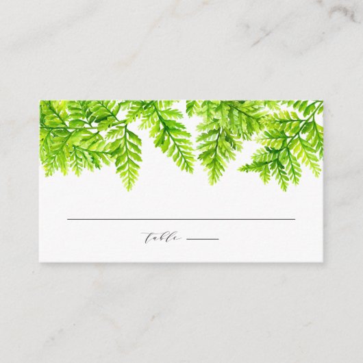 Aquarell Chartreuse Green Fern Blätter Garland Platzkarte (Vorderseite)