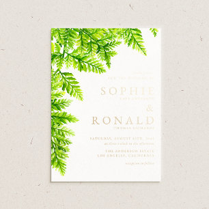 Aquarell Chartreuse Grüne Farnblätter Hochzeit Folieneinladung