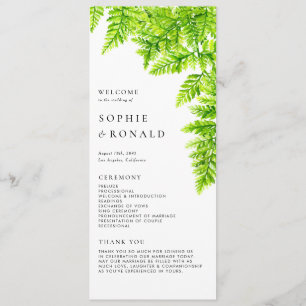 Aquarell Chartreuse Grüne Farnblätter Hochzeit Programm