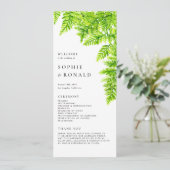 Aquarell Chartreuse Grüne Farnblätter Hochzeit Programm (Stehend Vorderseite)