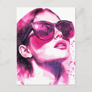Aquarell Chic Glam Mode Frauenporträt Feiertagspostkarte