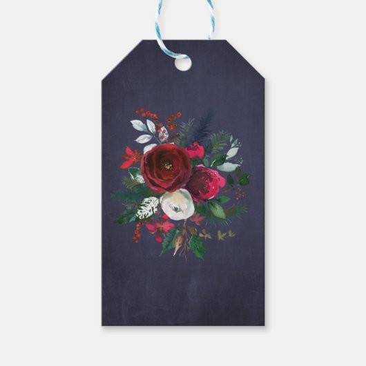 Aquarell Chic Peonies Winter Navy Blau Vielen Dank Geschenkanhänger (Vorderseite)