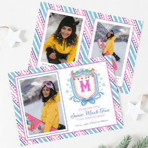 Aquarell Chic Ski Monogramm Wappen Feiertagskarte