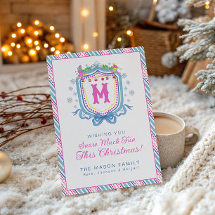 Aquarell Chic-Ski-Monogrammwappen-Party Feiertagskarte