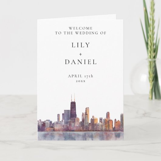 Aquarell Chicago Elegante Hochzeit Programm (Vorderseite)