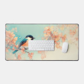 Aquarell Chickadee Aqua Pfirsichblüte Schreibtischunterlage (Tastatur & Maus)