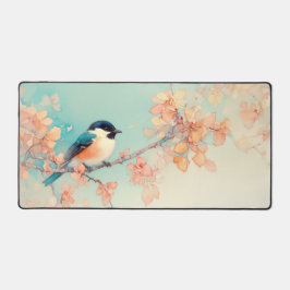 Aquarell Chickadee Aqua Pfirsichblüte Schreibtischunterlage