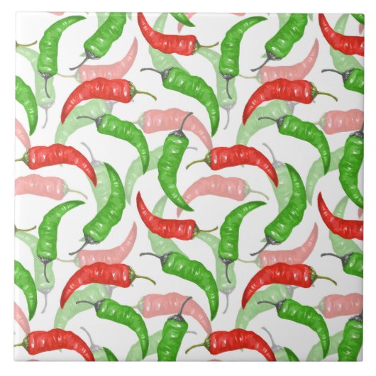 Aquarell-Chilischoten-Muster Fliese (Vorderseite)