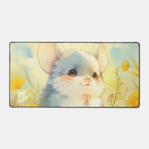 Aquarell Chinchilla Sonnige Wiese Himmelblau Schreibtischunterlage