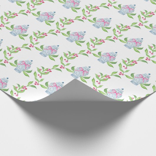 Aquarell Chinoiserie Blau und Pink Ginger Jars Geschenkpapier (Ecke)