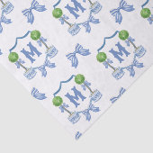 Aquarell-Chinoiserie-Blauer-Topiary-Monogramm-Wapp Seidenpapier (Ausschnitt)
