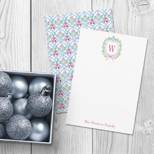 Aquarell Chinoiserie Ginger Jar Monogram Wappen Dankeskarte