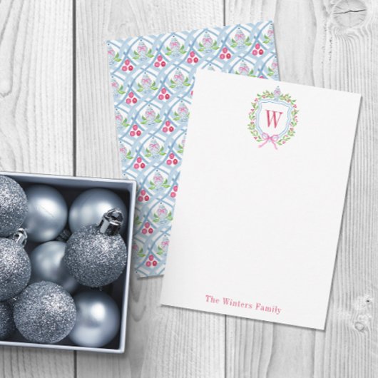 Aquarell Chinoiserie Ginger Jar Monogram Wappen Dankeskarte