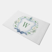 Aquarell Chinoiserie Ginger Jar Monogram Wappen Fußmatte (Schrägansicht)