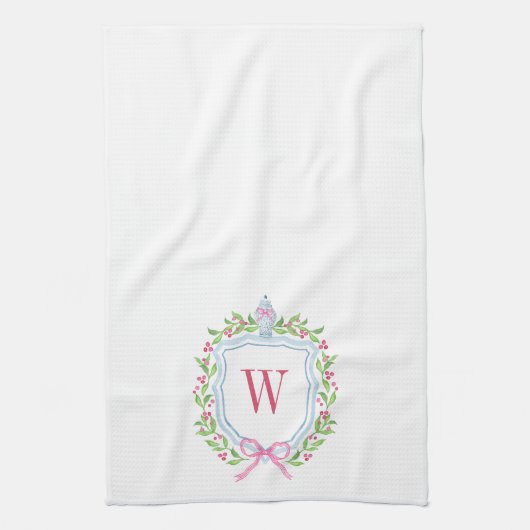 Aquarell Chinoiserie Ginger Jar Monogram Wappen Geschirrtuch (Vertikal)