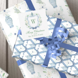 Aquarell Chinoiserie Ginger Jar Monogram Wappen Mitteilungskarte