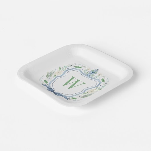 Aquarell Chinoiserie Ginger Jar Monogram Wappen Pappteller (Gewinkelt)