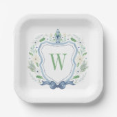 Aquarell Chinoiserie Ginger Jar Monogram Wappen Pappteller (Vorderseite)