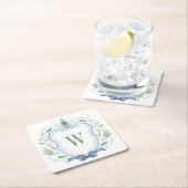 Aquarell Chinoiserie Ginger Jar Monogram Wappen Rechteckiger Pappuntersetzer (Vor Ort)