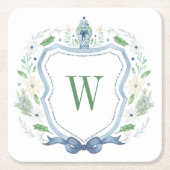 Aquarell Chinoiserie Ginger Jar Monogram Wappen Rechteckiger Pappuntersetzer (Vorderseite)