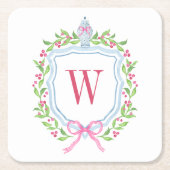 Aquarell Chinoiserie Ginger Jar Monogram Wappen Rechteckiger Pappuntersetzer (Vorderseite)