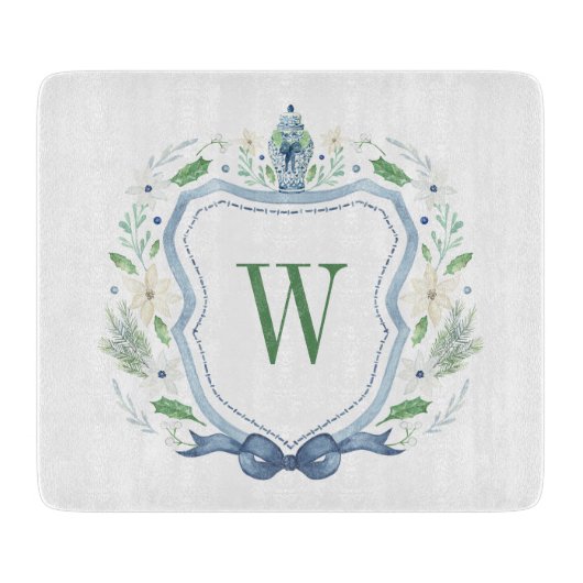 Aquarell Chinoiserie Ginger Jar Monogram Wappen Schneidebrett (Vorderseite)