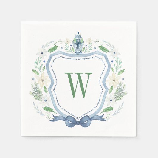 Aquarell Chinoiserie Ginger Jar Monogram Wappen Serviette (Vorderseite)