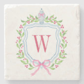 Aquarell Chinoiserie Ginger Jar Monogram Wappen Steinuntersetzer (Vorderseite)