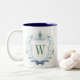Aquarell Chinoiserie Ginger Jar Monogram Wappen Zweifarbige Tasse