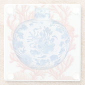 Aquarell Chinoiserie Ginger Jar und Coral Glasuntersetzer (Rückseite)