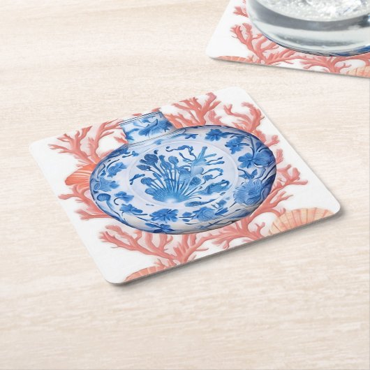 Aquarell Chinoiserie Ginger Jar und Coral Rechteckiger Pappuntersetzer (angewinkelt)
