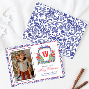 Aquarell-Chinoiserie-Nussknacker-Monogrammwappen Feiertagskarte