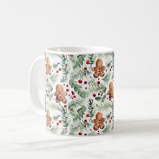 Aquarell Christmas Pattern Lebkuchen Kaffeetasse (Vorderseite Links)