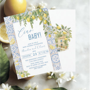 Aquarell Ciao bambino Zitronen Babyparty Einladung