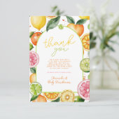 Aquarell Citrus Fruit Baby Dusche Dankeskarte (Stehend Vorderseite)