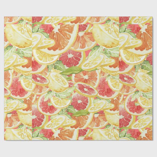 Aquarell Citrus Grapefruit Lemon & Orange Geschenkpapier (Flach)
