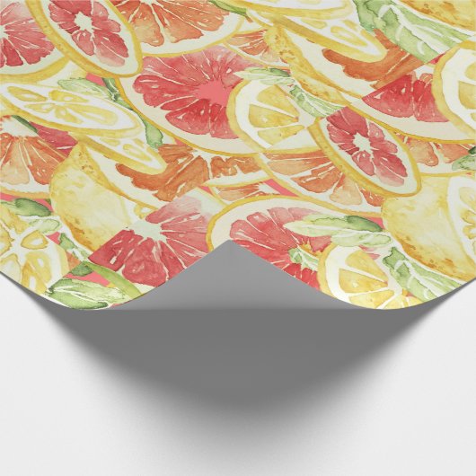 Aquarell Citrus Grapefruit Lemon & Orange Geschenkpapier (Ecke)