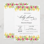 Aquarell Citrus Lemons Hibiskus Babydusche Einladung (Vorne/Hinten)