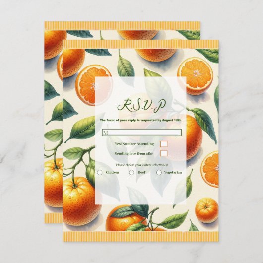 Aquarell Citrus Orange Blätter Wedding RSVP Einladung (Vorne/Hinten)