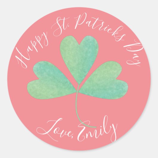 Aquarell Clover St Patricks Day Leckerei Rosa Runder Aufkleber (Vorderseite)