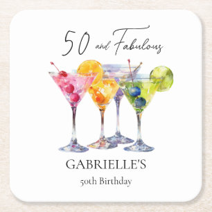 Aquarell-Cocktail-Martini Alles Gute zum 50. Gebur Rechteckiger Pappuntersetzer