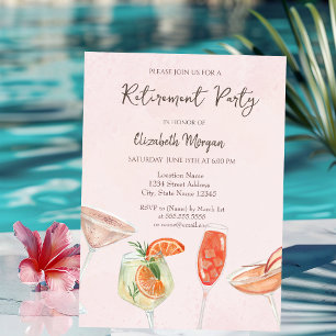 Aquarell-Cocktails Rosa Ruhestands-Einladung Einladung