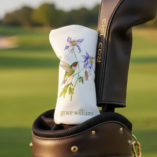 Aquarell Columbine mit personalisiertem Kolibri Golf Headcover