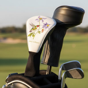 Aquarell Columbine mit personalisiertem Kolibri Golf Headcover