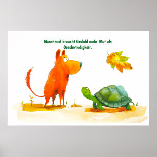 Aquarell-Comic Hund und Schildkröte treffen sich Poster